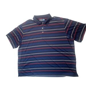 Roundtree & Yorke Performance Golf Polo Shirt 3XB Navy Red White Stripe Short